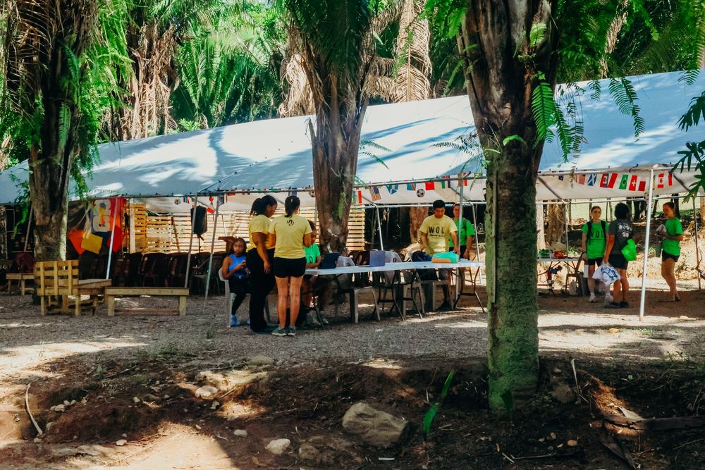 Open-air pavilion under the palm grove